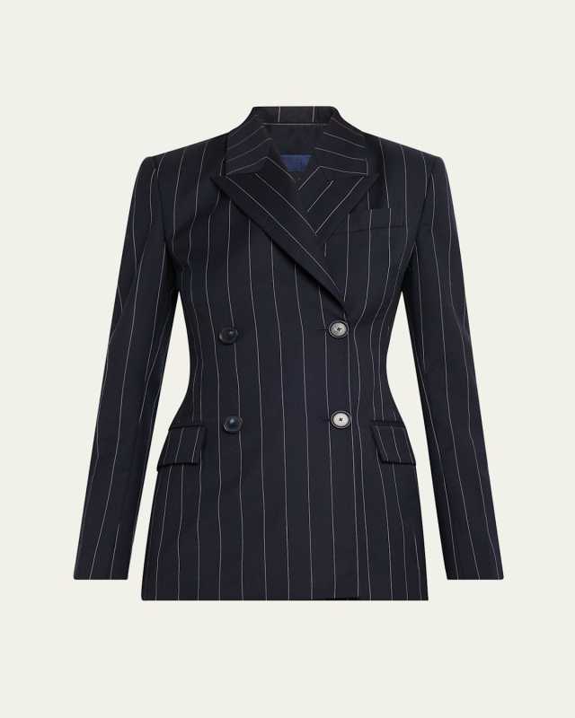 Pinstripe Double-Breasted Tailored Wool Blazer